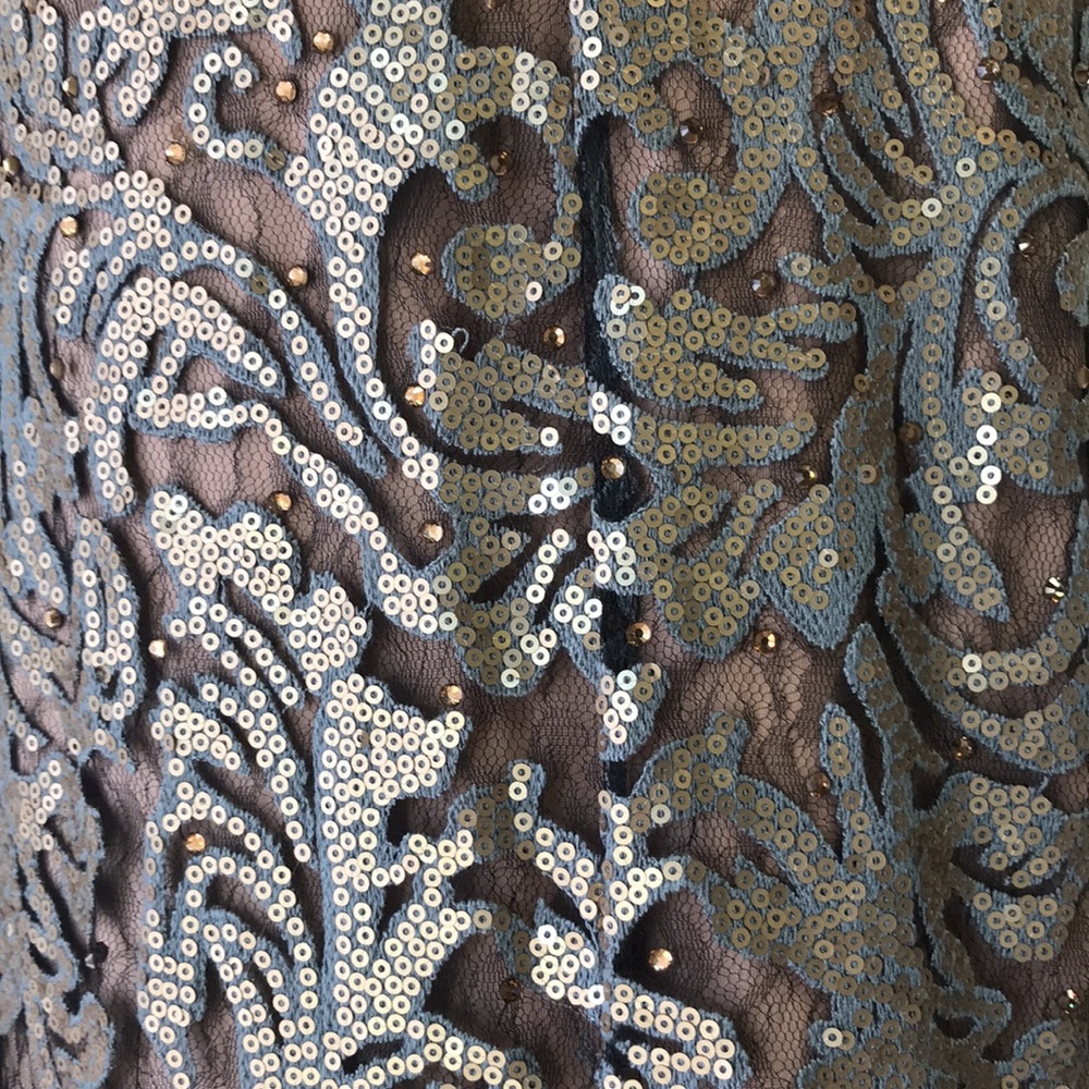 Jovani Project Runway Bronze Sequin Crystal Lace Formal Prom Gown - Picture 5 of 11